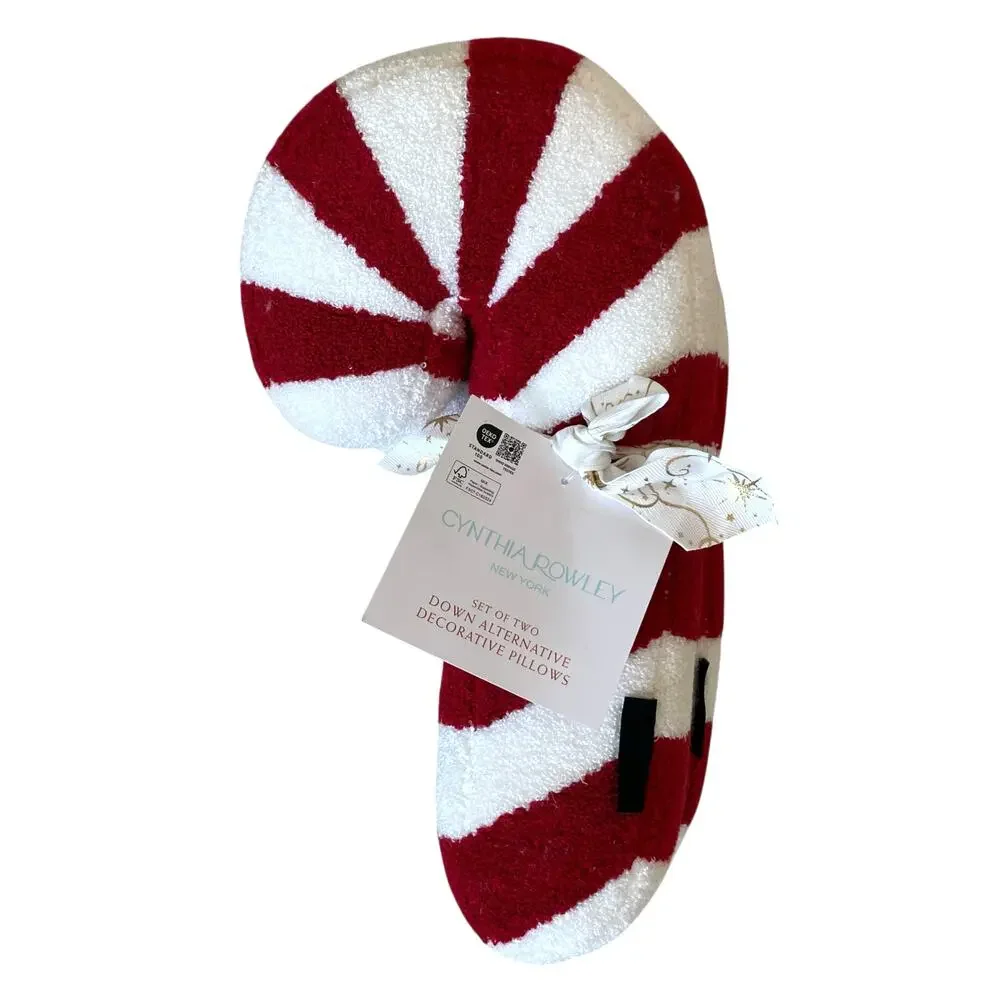 Christmas Candy Cane Pillow PAIR 16in Cynthia Rowley Red & White Striped New
